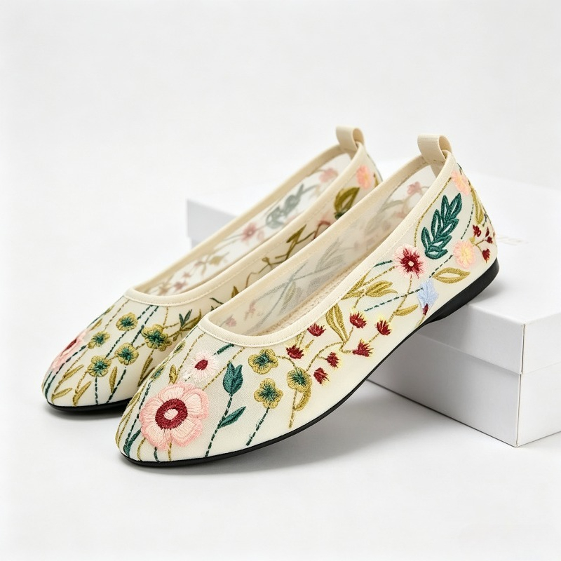 Round Toe Mesh Ballet Flats Sh - Embroidery Meaning recension och pris