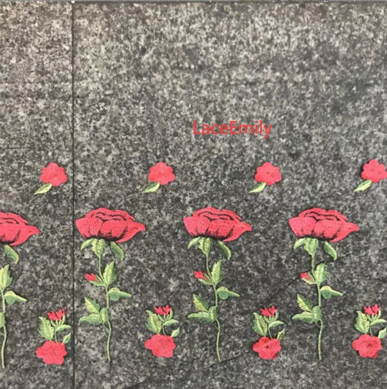 Red Rose Lace Fabric flower em - Embroidery Rose recension och pris
