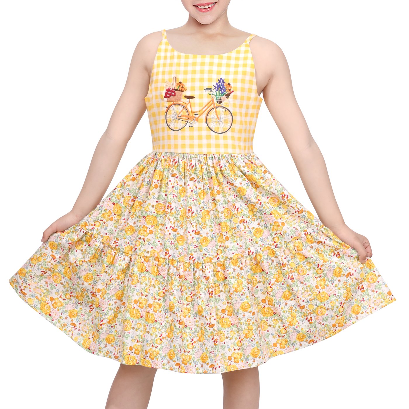 Girls Dress Yellow Gingham Bic - Embroidery Yellow Dress recension och pris
