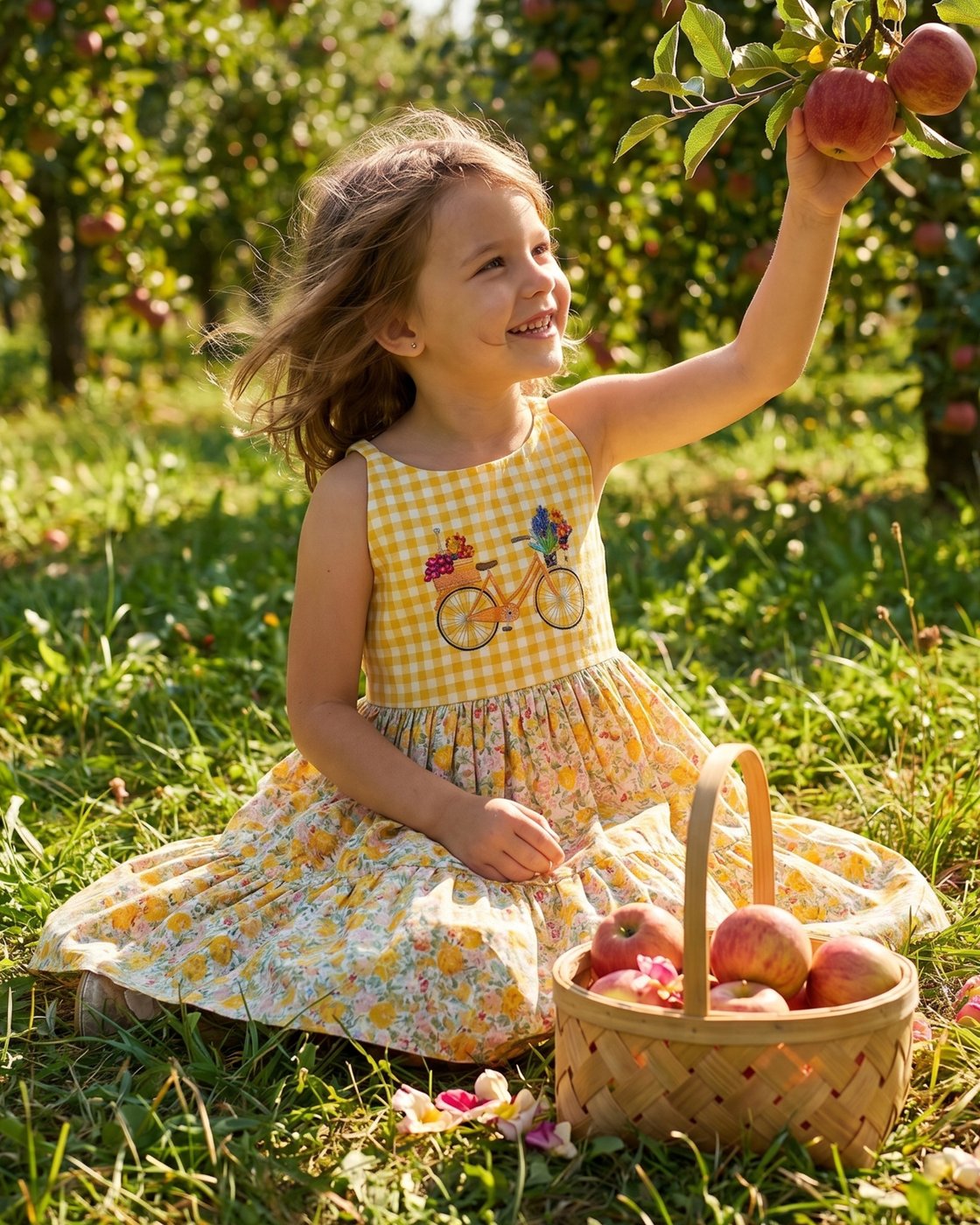 Girls Dress Yellow Gingham Bic - Embroidery Yellow Dress recension och pris