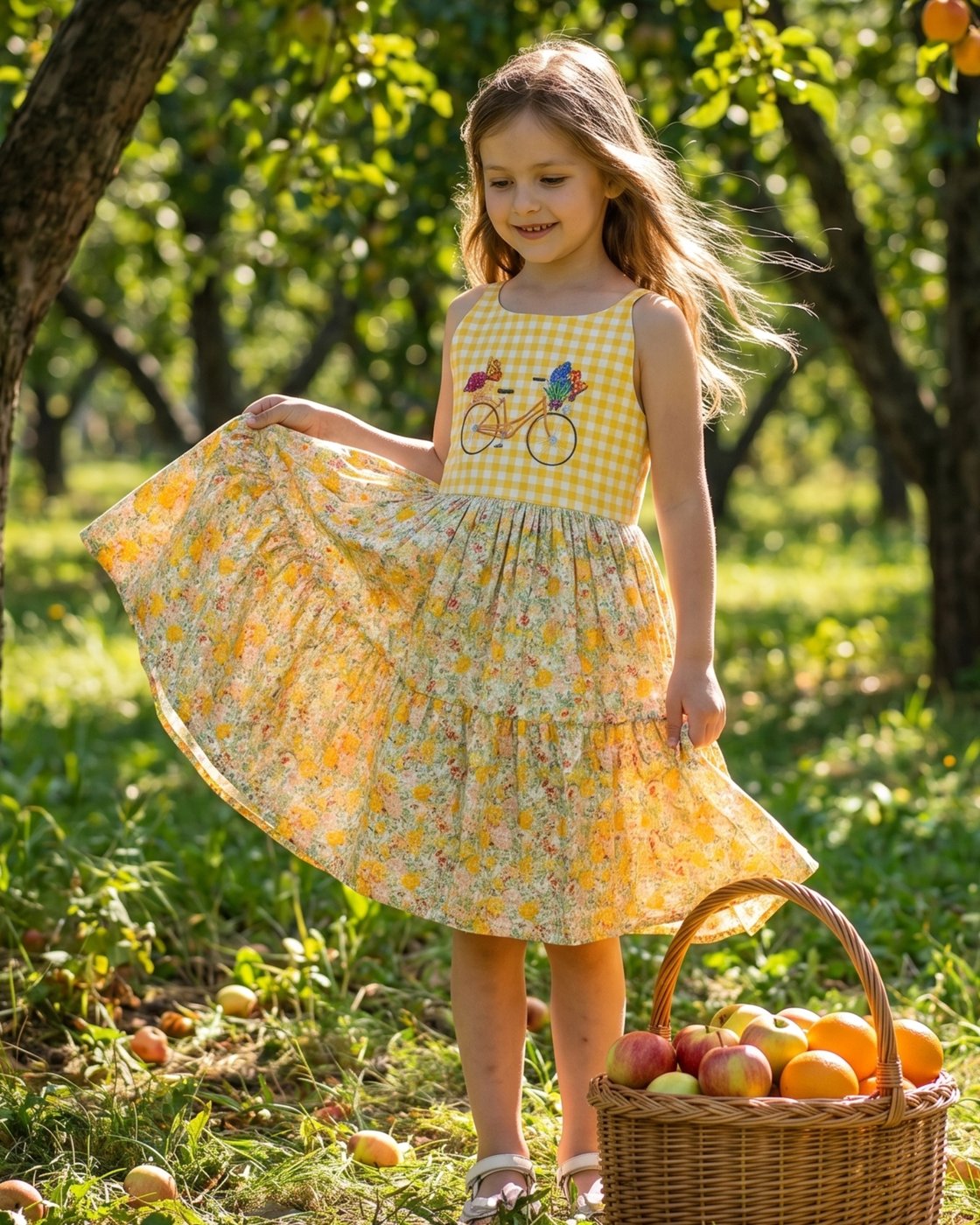 Girls Dress Yellow Gingham Bic - Embroidery Yellow Dress recension och pris
