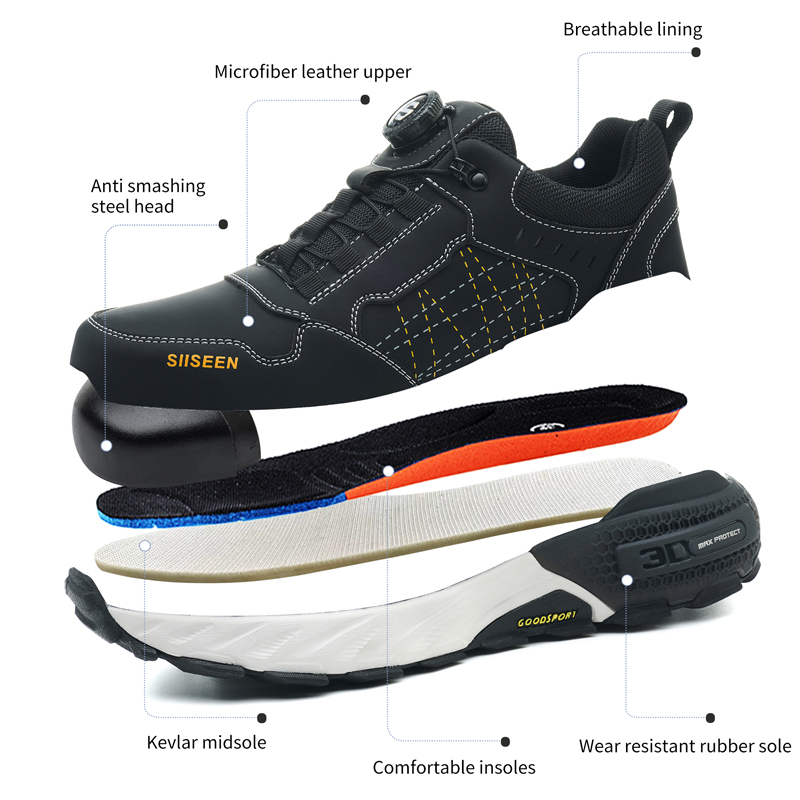 Black Leather Safety Shoes Sec - Embroidery Garments recension och pris