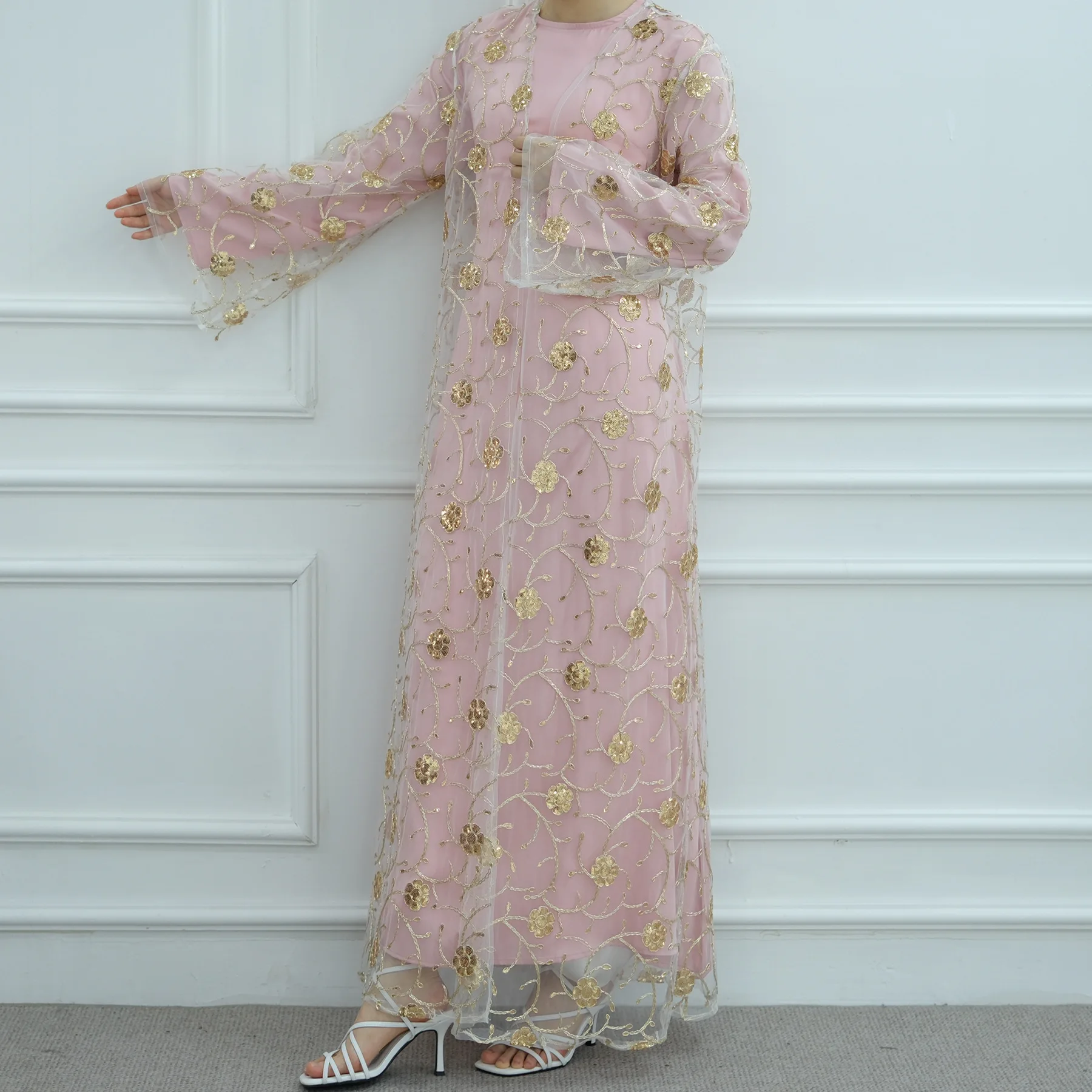 Muslim Mesh Kimono Cardigan Se - Embroidery Kebaya recension och pris