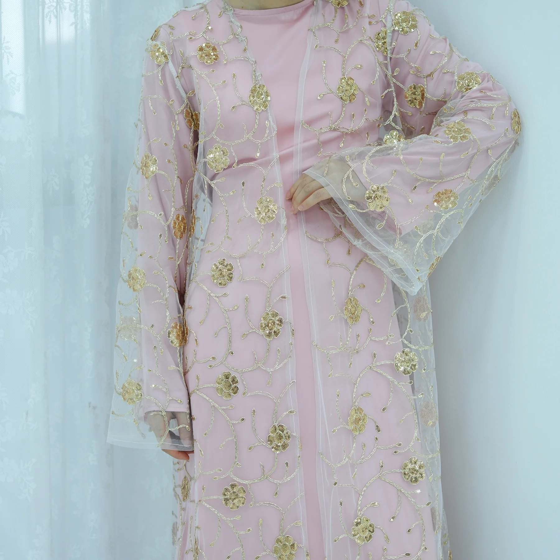 Muslim Mesh Kimono Cardigan Se - Embroidery Kebaya recension och pris