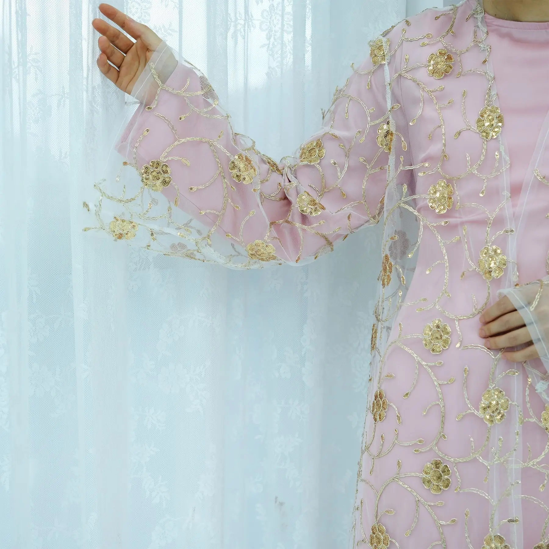 Muslim Mesh Kimono Cardigan Se - Embroidery Kebaya recension och pris