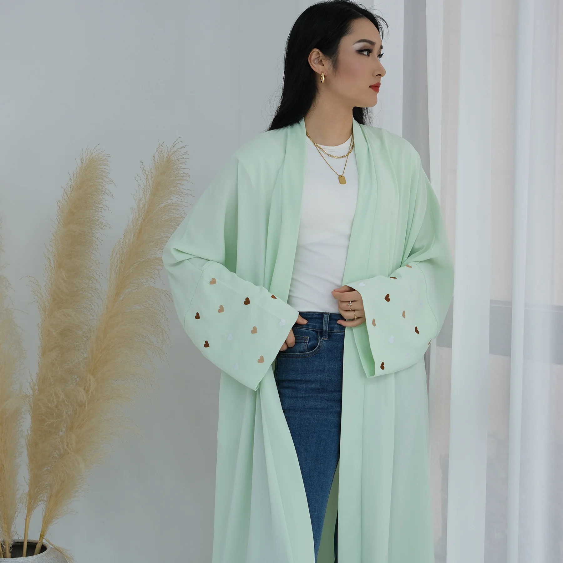 Eid Heart Embroidery Long Robe - Embroidery Kebaya recension och pris